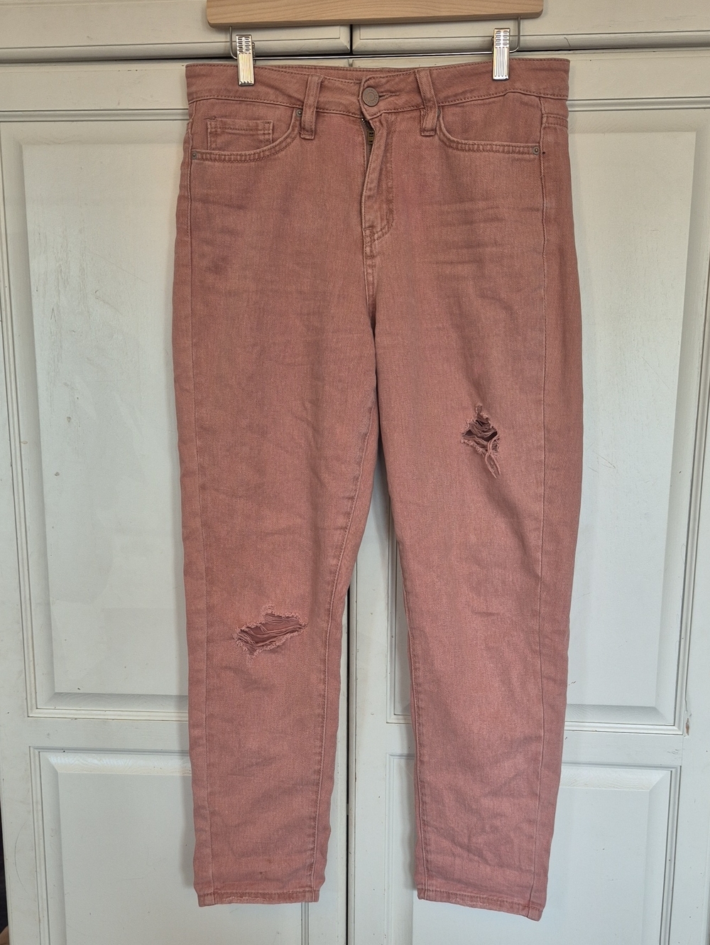 YMI Straight Leg Distressed Mom Jeans in Dusty Rose